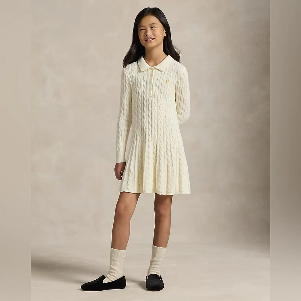 Polo Ralph Lauren Cream Cable Knit Kids Dress size 5 NWT long sleeve collar